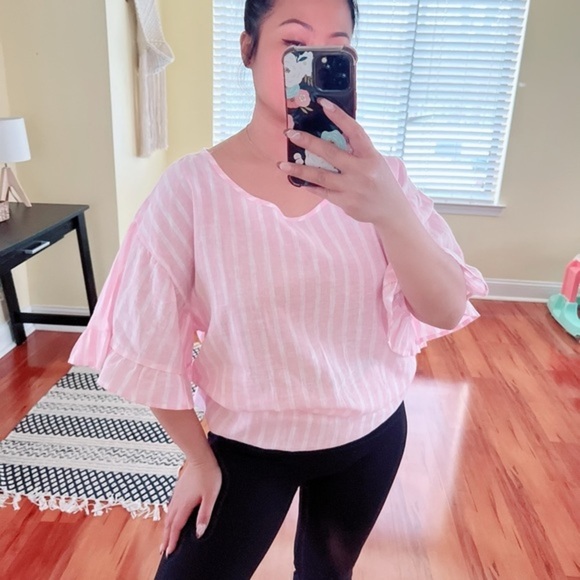 Tops - Bibi linen blend ruffle sleeves